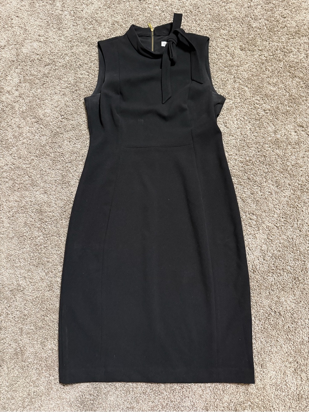Calvin Klein Black Sleeveless Tie-Neck Midi Sheath Dress